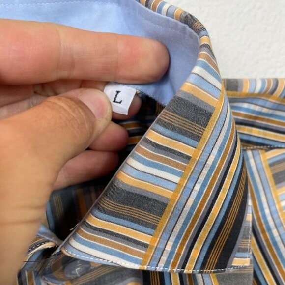 International Laundry Brown Tan Blue Plaid Button Down Size Large - Picture 6 of 9